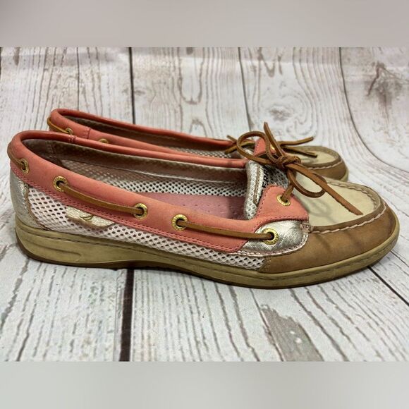 Sperry Top-Sider Angelfish Coral Salmon Tan Gold Mesh Womens Boat Shoes 10M - Picture 3 of 15